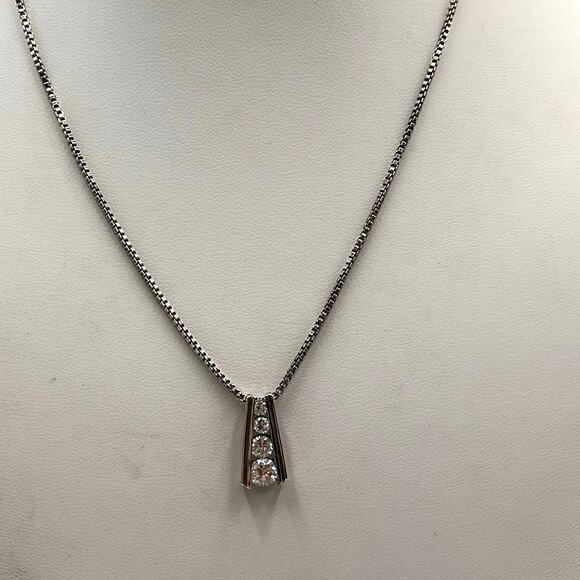 KC Signed 925 Sterling Silver Chain Pave Heart Cubic Zirconia Pendant Necklace - Picture 2 of 8